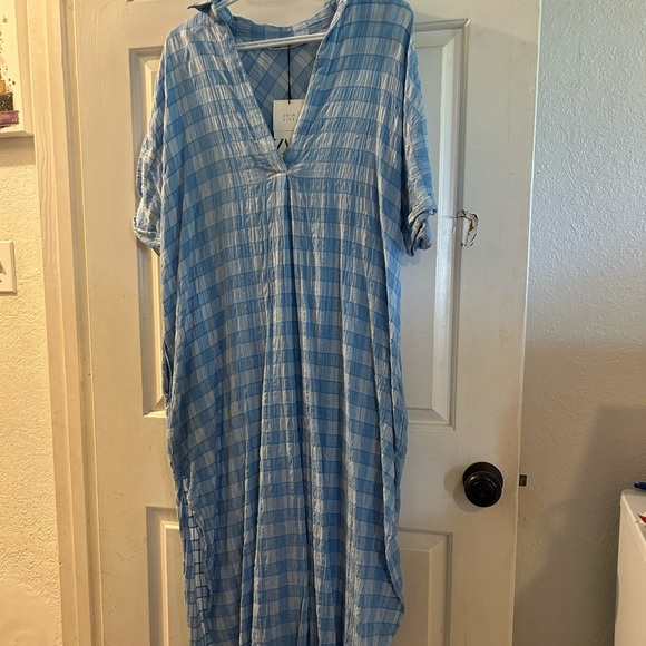 Zara Dresses & Skirts - Zara Light Blue Plaid Maxi Dress